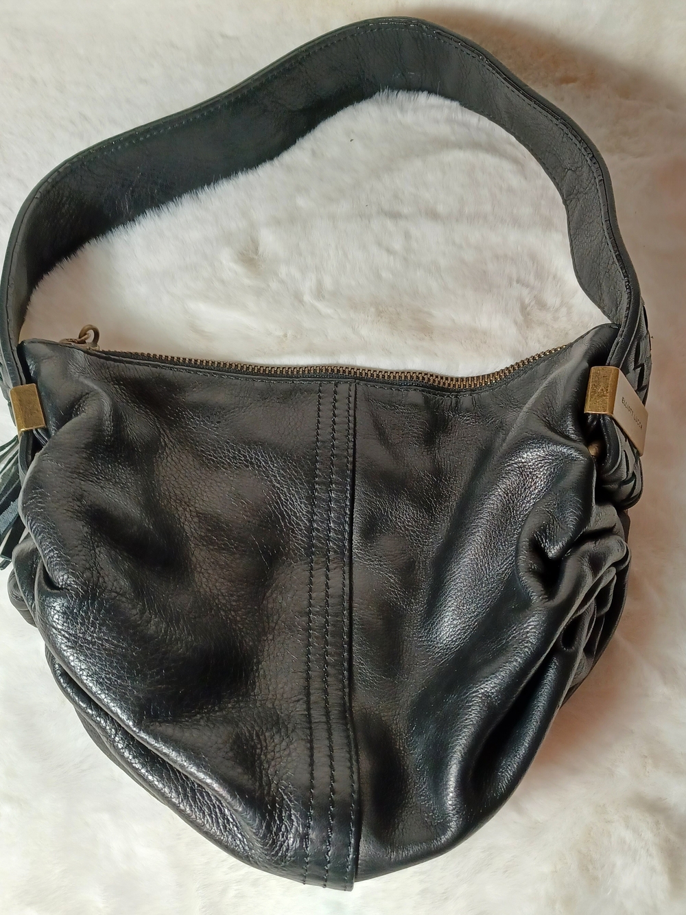 Elliott Lucca Black Leather Hobo Bag with Gold Accents